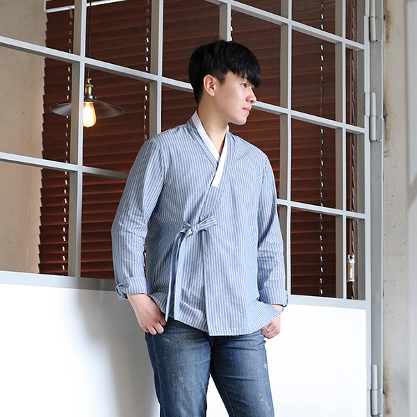 남성 데일리 스트라이프 셔츠저고리 [블루]한복셔츠 한복저고리 한복상의