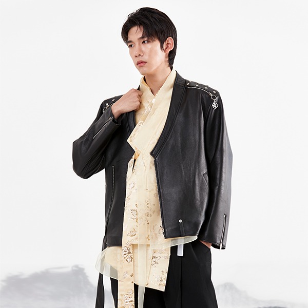 [LEESLE X KARD] 램스킨 한복 라이더 가죽 재킷한복셔츠 한복저고리 한복상의
