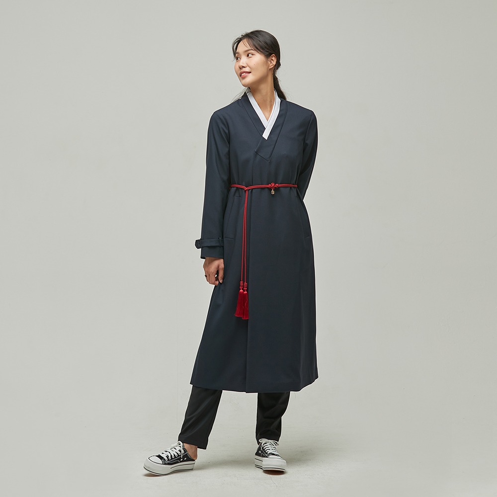 여성 트렌치 도포 코트 [네이비] 배우 서신애 착용 한복로브 한복코트 한복두루마기